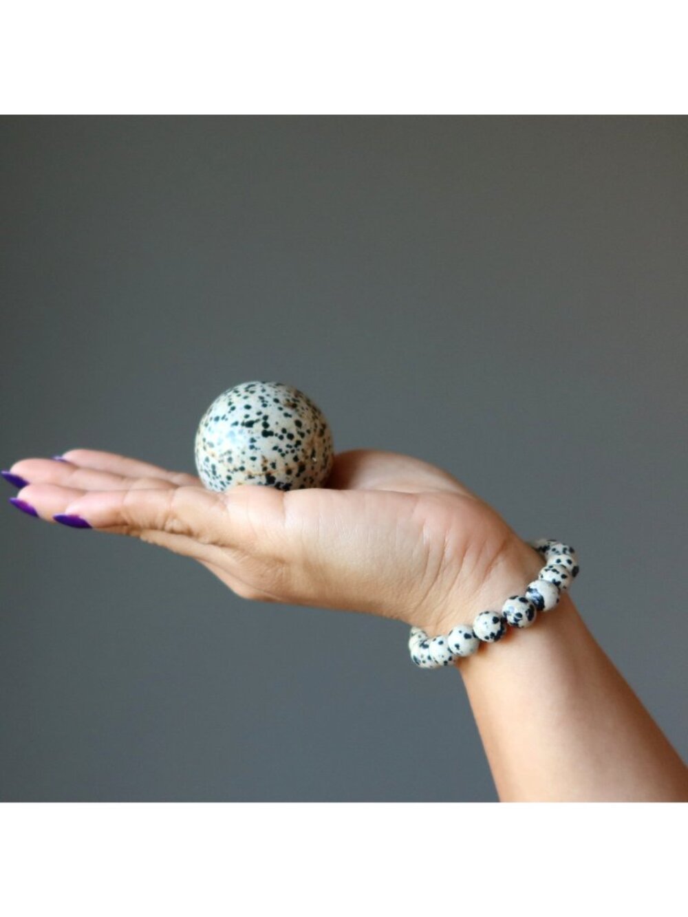 Dalmatian Jasper Sphere The Good Spot Crystal Ball Spotted Black White Stone Orb - Picture 4 of 5